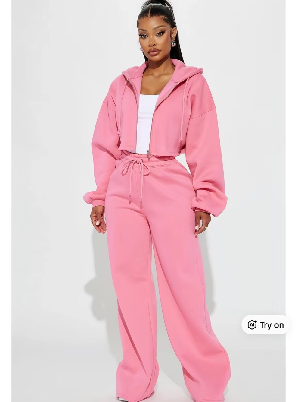 Fashion Nova Pink Wide-Leg Jogger Set with Cropped Hoodie